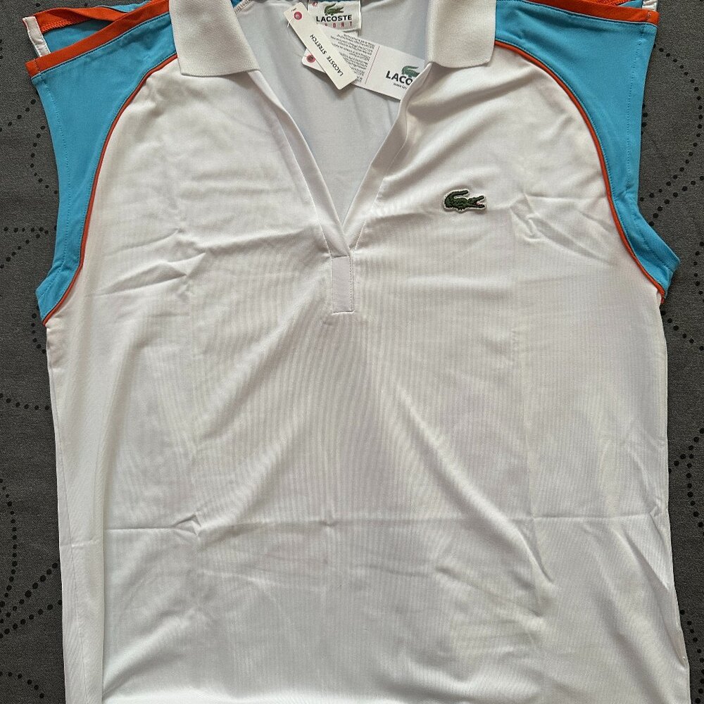 LACOSTE SPORT AUTHENTIC SLEEVELESS SHIRT SIZE 46 44 42 = 14 12  WOMEN NWT $82.00